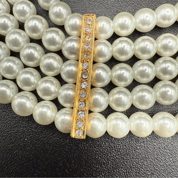 Multi-Strand Faux Pearl Choker with Rhinestone Accents - Wedding Necklace - Picture 6 of 15